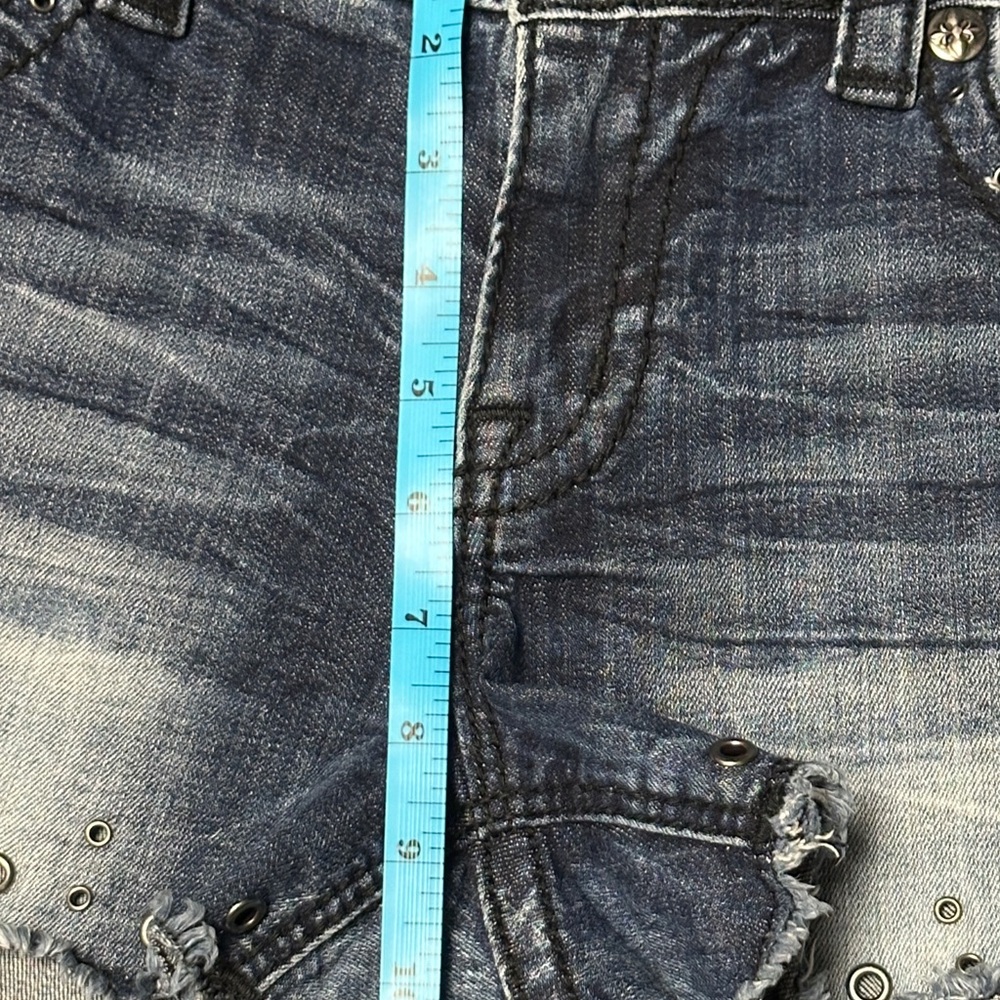 Miss Me Women's Blue Jean Denim Shorts with Black Lace and Bling 30 - Picture 13 of 15